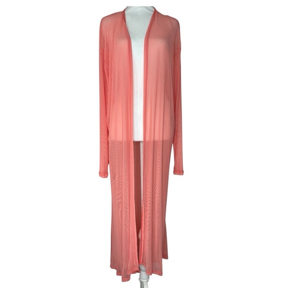 Zenana Vibrant Coral Long Sleeve Sheer Cardigan Size 1X - Picture 1 of 10